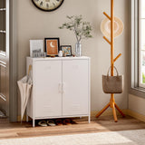 Steehoom Metal Storage Cabinet with 2 Door, Steel Locker Sideboard Buffet Cabinet Console Table for Home Office (White) Steehoom