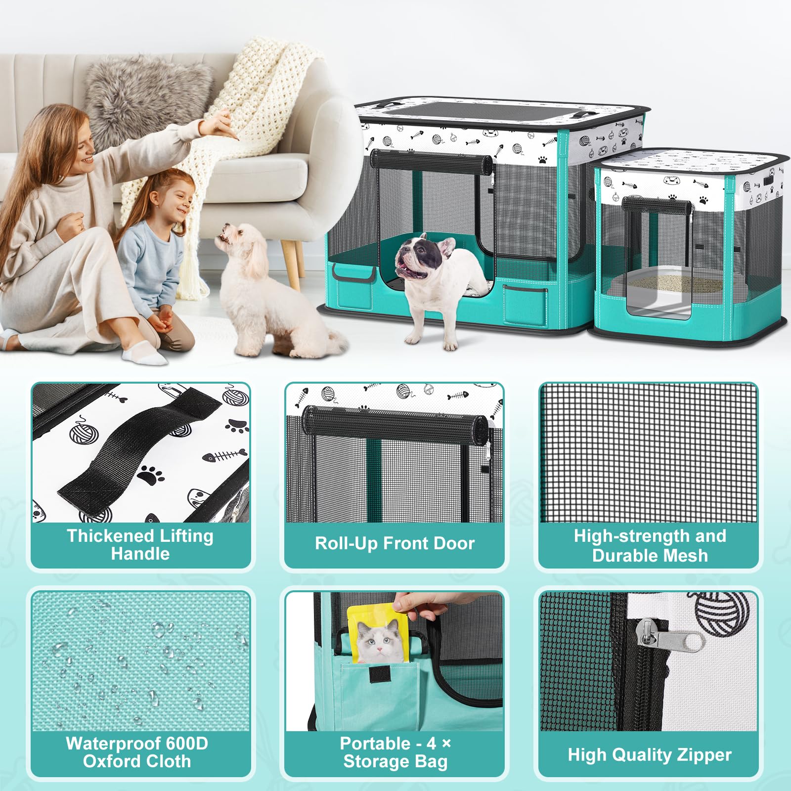 BUFOR Portable Cat Playpen, Foldable Pet Dog Playpen with Pet Pee Pad, (Indoor/Outdoor) for Kitten Puppy Play Pen, Collapsible Cats Enclosure Cages Tent with Carrying Case, 600D Oxford, 32"x2 - WoodArtSupply