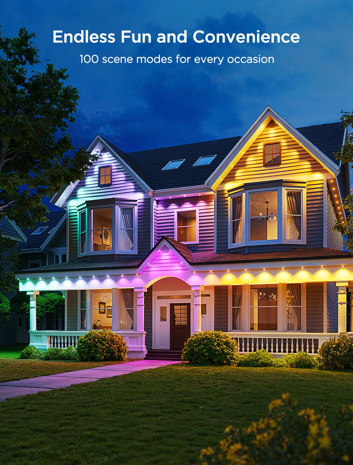 Govee Permanent Outdoor Lights 2, 100ft RGBIC Outdoor Lights with 72 LED Lights, IP67 Waterproof, 100 Scene Modes with 40lm White for Outdoor Decorations, Works with Alexa, Google Assistant, White Govee