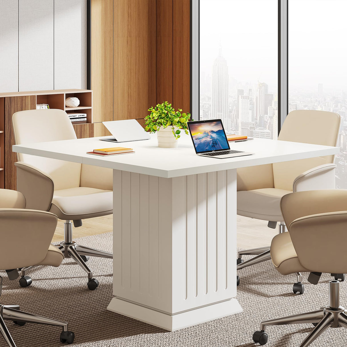 Tribesigns Square Conference Table, Modern 35.4-Inch Small White Business Meeting Table for Office Meeting Room Tribesigns