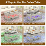 SYESWAY Lift Top Coffee Table with LED, 3-in-1 Multifunctional Coffee Table with Drawers and Hidden Compartments, Coffee Table Converts to Dining Table, for Living Room, Reception Room, Grey SYESWAY