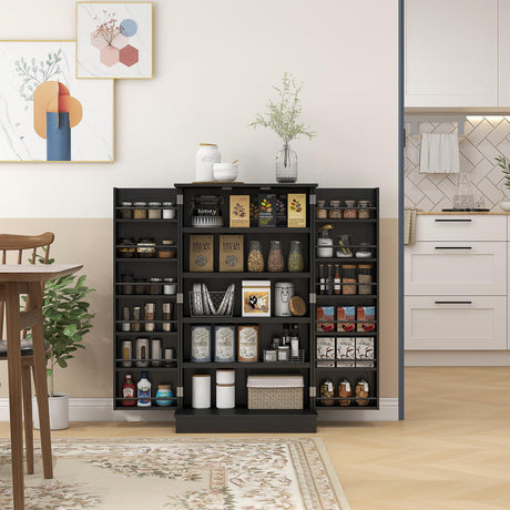 HOMCOM 41" Kitchen Pantry Storage Cabinet, Freestanding Kitchen Cabinet with 12 Door Shelves, Double Doors, 5-Tier Shelving and Adjustable Shelves, Blue HOMCOM