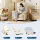 Power Recliner Chair for Adults, PU Leather Swivel Rocker Recliner with Padded Armrests & Side Pocket, Modern Upholstered Reclining Glider Chair for Living Room or Nursery (White) IDEALHOUSE