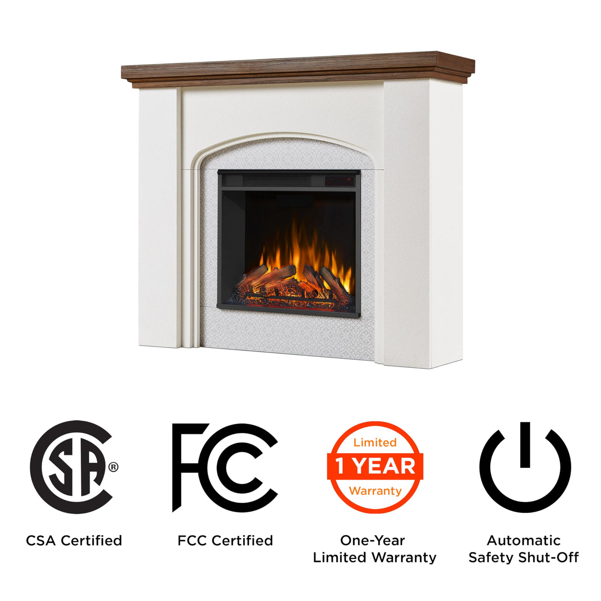 Real Flame Anika 49" Electric Fireplace with Mantel for Living Room or Bedroom, Replaceable Fireplace Insert Heater, Realistic Log and Flame Effect, Remote Control, Timer, White Real Flame