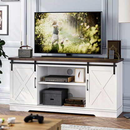 IDEALHOUSE Farmhouse TV Stand, Entertainment Center for 65 Inch TV Media Console Cabinet, Barn Doors TV Stand with Storage and Shelves, Modern TV Console Table Furniture for Livingroom (White)