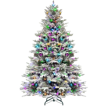 Hykolity 7.5 ft Prelit Snow Flocked Christmas Tree, 2806 PE&PVC Realistic Branch Tips, Artificial Twinkling Christmas Tree with 500 Color Changing LED Lights, Metal Stand and Hinged Branches, 11 Modes