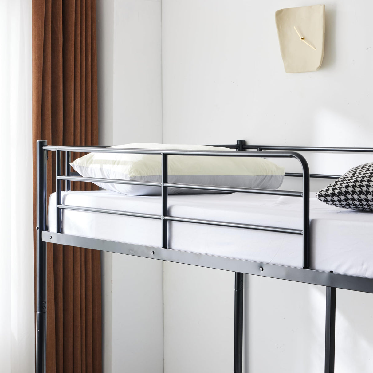 Karl home Black Bunk Bed Twin Over Twin with 2 Storage Drawers, Metal Bunk Bed with Built-in Ladder and Safety Guardrail, Space-Saving Twin Bunk Beds for Kids, Teens & Adults, No Box Spring Karl home