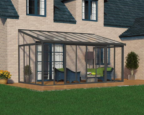 Palram - Canopia Sanremo 10x18 Enclosed Patio Cover with Screen Doors, Gray DIY Sunroom Kit Lean to Gazebo with Walls to Cover Patio Furniture, Deck, & Porch, UV Protected Polycarbonate Shelter Palram