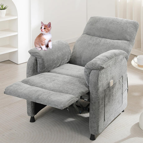 Grey Power Recliner Chairs for Adults, Ultra-Comfy Small Recliners for Small Spaces, Adjustable Electric Recliner Chairs with Remote & 2 Side Pockets - Padded Seat Backrest & Footrest (Gray) anwickjeff