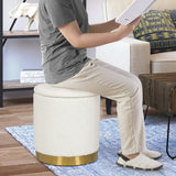 Joveco Round Storage Ottoman with Removable Lid, Boucle Small Upholstered Padded Vanity Foot Rest Stool for Living Room, Bedroom, Dorm, White Joveco