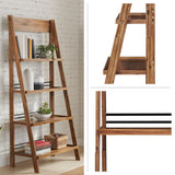 4-Tier Ladder Bookshelf - Freestanding Bookcase with Bar Back Frame - Shelves for Living Room, Kitchen, Bedroom, and Office by Lavish Home (Walnut) Lavish Home