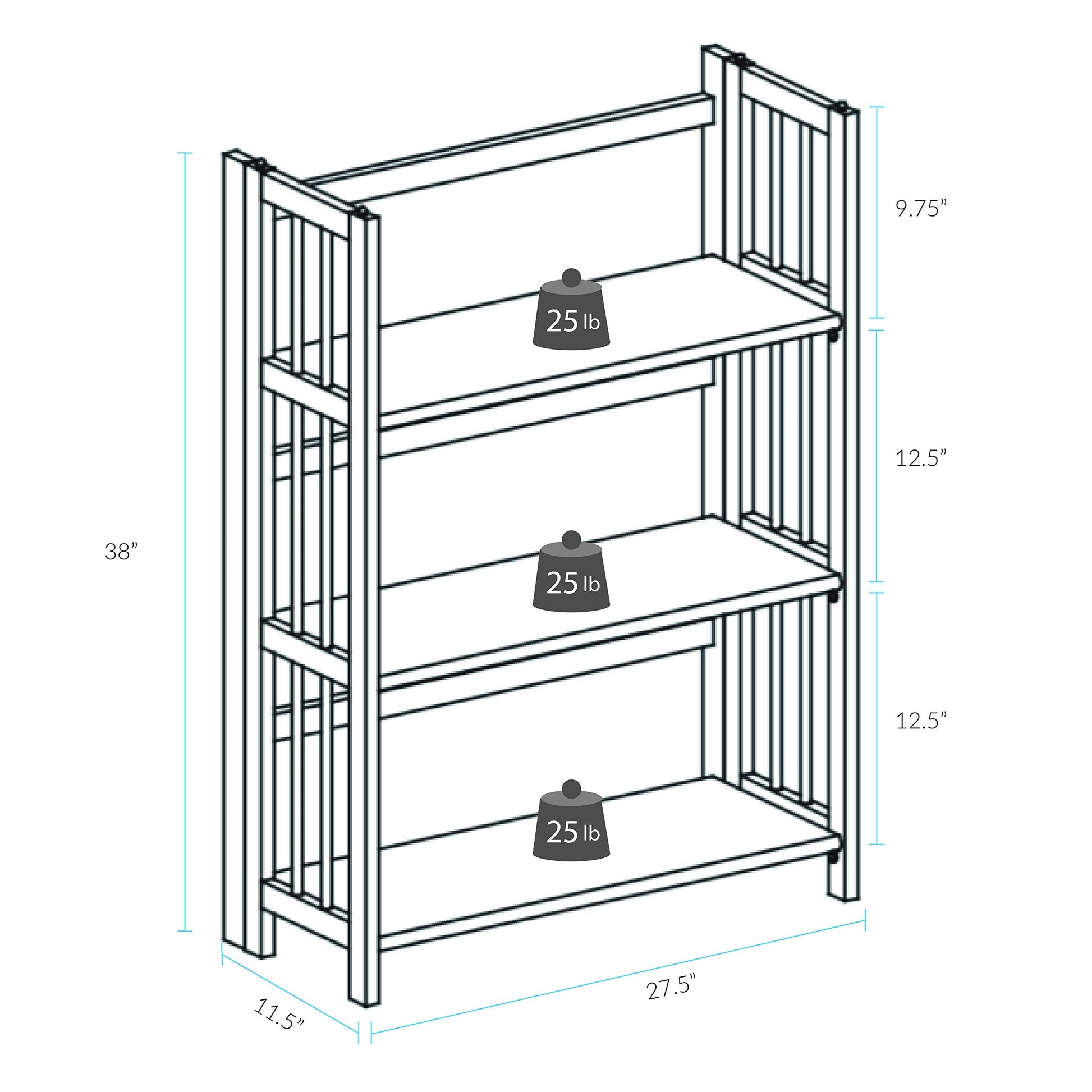 Casual Home 3-Shelf Folding Stackable Bookcase (27.5" Wide)-Walnut - WoodArtSupply