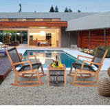 Tangkula 3 Pieces Acacia Wood Rocking Bistro Set, All-Weather Rope Woven Patio Furniture Set with Coffee Table, Outdoor Conversation Set for Front Porch, Deck, Balcony (Black & Natural) Tangkula