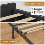 HAUOMS Queen Size Upholstered LED Bed Frame with Storage Headboard and 4 Drawers in PU Black HAUOMS