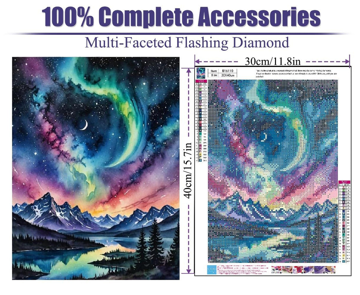 Eiazuiks Diamond Art Kits for Adults, Diamond Painting Kits for Adults 5D DIY Full Drill Diamond Dots for Gift Wall Decor and Relaxation Gem Arts Aurora 12x16 inch Eiazuiks