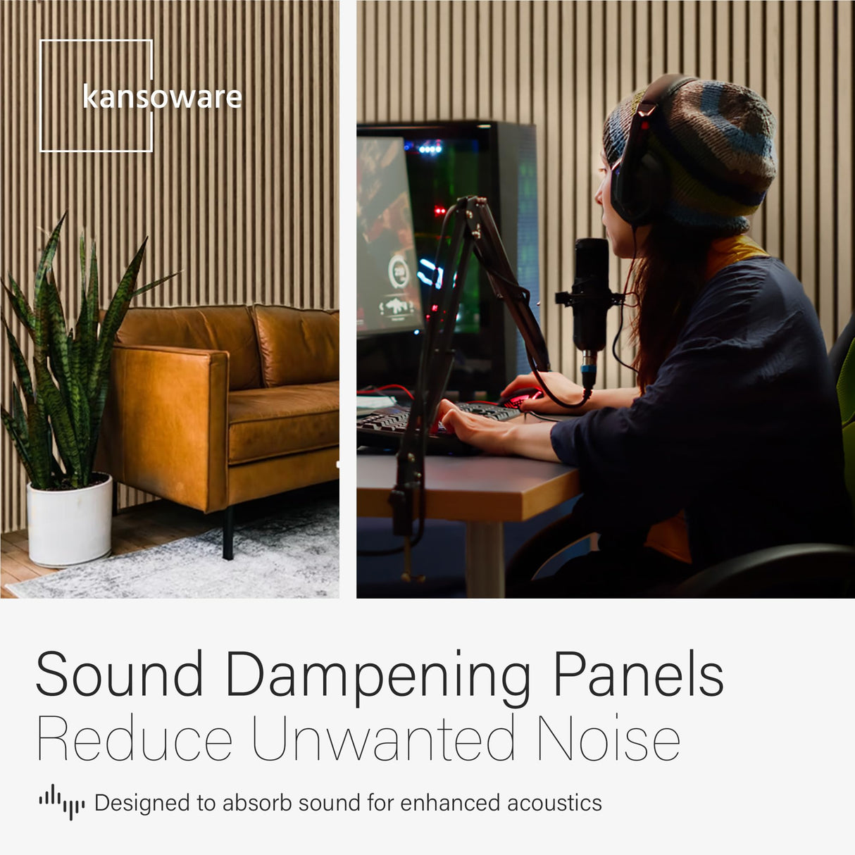 Kansoware Two Acoustic Wood Wall Veneer Slat Panels - Natural Oak | 94.49 x 12.6" Each | 16.54 sq ft. Coverage | Use for Soundproof Paneling, Interior Design, Outdoor Space, Van Restorations Kansoware