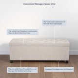 BELLEZE 47" Storage Ottoman, Storage Bench with Safety Close Hinge, Linen Button-Tufted Ottoman for Living Room, Entryway, Hallway, Foot Rest, Support 300lbs - Beige BELLEZE