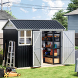 Grovellis 8x6 FT Outdoor Metal Storage Shed with Clear Window, Lockable Single Door, Weather-Resistant Garden Tool Shed for Backyard, Patio, and Lawn Equipment, Night Blue Grovellis