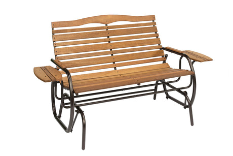 Woodlawn&Home 4' Hardwood Glider Bench with Trays, Brown Finish Woodlawn