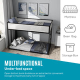 Furniture of America Dravenor Modern Metal Twin Over Twin Low Profile Bunk Bed with Reversible Ladder and White Magnetic Mesh Panel, No Box Spring Required, for Kids, Bedroom, Dorm, Black Furniture of America