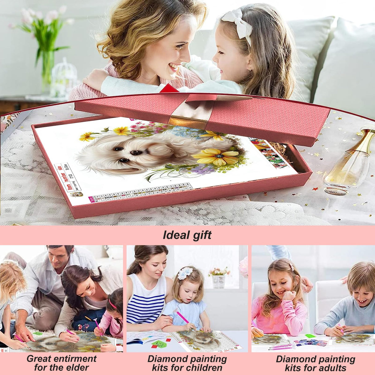 Stalente Diamond Painting Kits for Adults, 5D DIY Diamond Art Kits for Beginners Round Full Drill Diamond Painting for Home Wall Decoration Gift 12x12inch, Dog Stalente