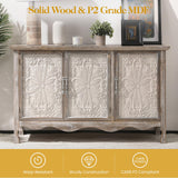 RoyalCraft Sideboard Buffet Cabinet with Storage,49'' Solid Wood Farmhouse Sideboard Credenza Accent Cabinet with 3 Craved Doors, TV Console Table for Entryway, Livng Room, Kitchen, Wash Grey RoyalCraft