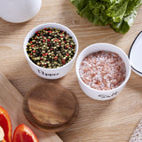 DAYYET Salt and Pepper Bowls, 10 oz Salt Cellar with Lid, Stacked Ceramic Salt Pepper Container with Acacia Wood Lid, Salt Box for Countertop, Modern Kitchen Decor, Set of 2, White DAYYET