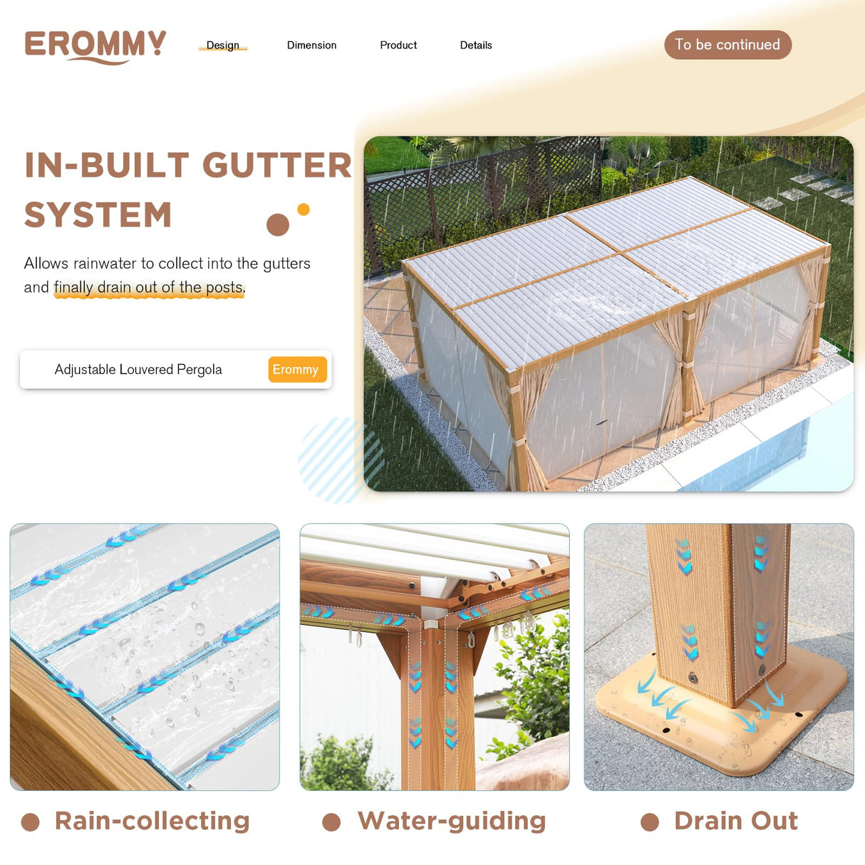 EROMMY Louvered Pergola 12' x 20' Outdoor Hard Top Gazebo with Wooden Grain Aluminum Frame and Adjustable Metal Rainproof Roof for Garden & Patio, EROMMY