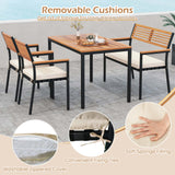 Toolsempire 4 Pieces Patio Dining Table Set, Outdoor Rectangle Table w/Loveseat & 2 Stackable Chairs, Cushions, Umbrella Hole, Acacia Wood Armrests & Tabletop, Dinette Furniture for Backyard Garden Toolsempire