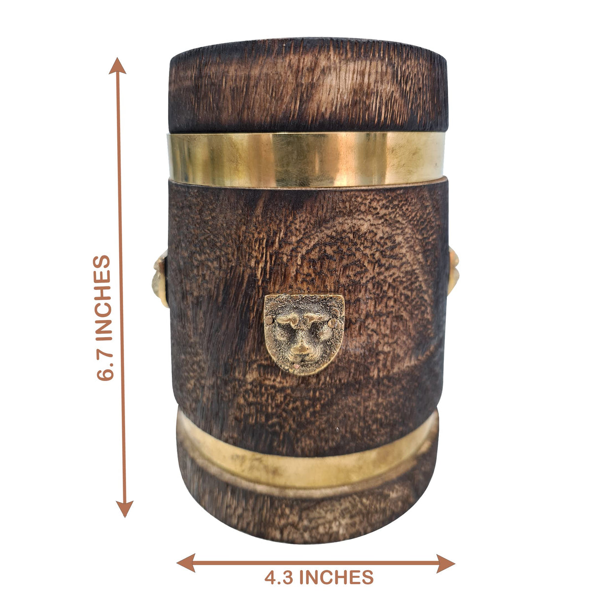 collectiblesBuy Handmade Wooden Beer Mug Stein Brass Barrel Design With Embossed Metal Lion Wood Tankard Beverages Vintage Style Medieval Inspired Kitchen & Bar Accessories collectiblesBuy