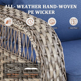10 Pieces Patio Furniture Set Outdoor Sectional Sofa Couch with Rocking Swivel Chairs 5" Deep Seat Chairs, Modern Wicker Rattan Conversation Set, Blue/Gray Wicker Pugire