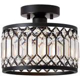 Pevfah Crystal Black Ceiling Light, Modern Semi Flush Mount Ceiling Lighting Fixture, Round Hallway Lighting Fixtures Ceiling for Kitchen Entryway Bedroom Laundry Room, 1-Light, 9 Inch Pevfah