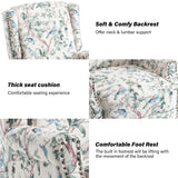 Wingback Recliner Chair, Floral Fabric Pushback Recliner Chair, Upholstered Armchair Push Back Recliner, Rivet Trim Single Sofa Accent Chair with Wood Legs for Living Room, Bird Lumibee