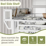 Mirightone Full Size Loft Bed with Stairs and Storage, Metal Loft Bed Frame with Bedside Shelf and Large Under-Bed Space, Heavy-Duty Loft Beds for Adults Teens and Kids, White Mirightone