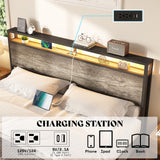 AMERLIFE King Size Industrial Floating Bed Frame with LED Lights and Charging Station AMERLIFE