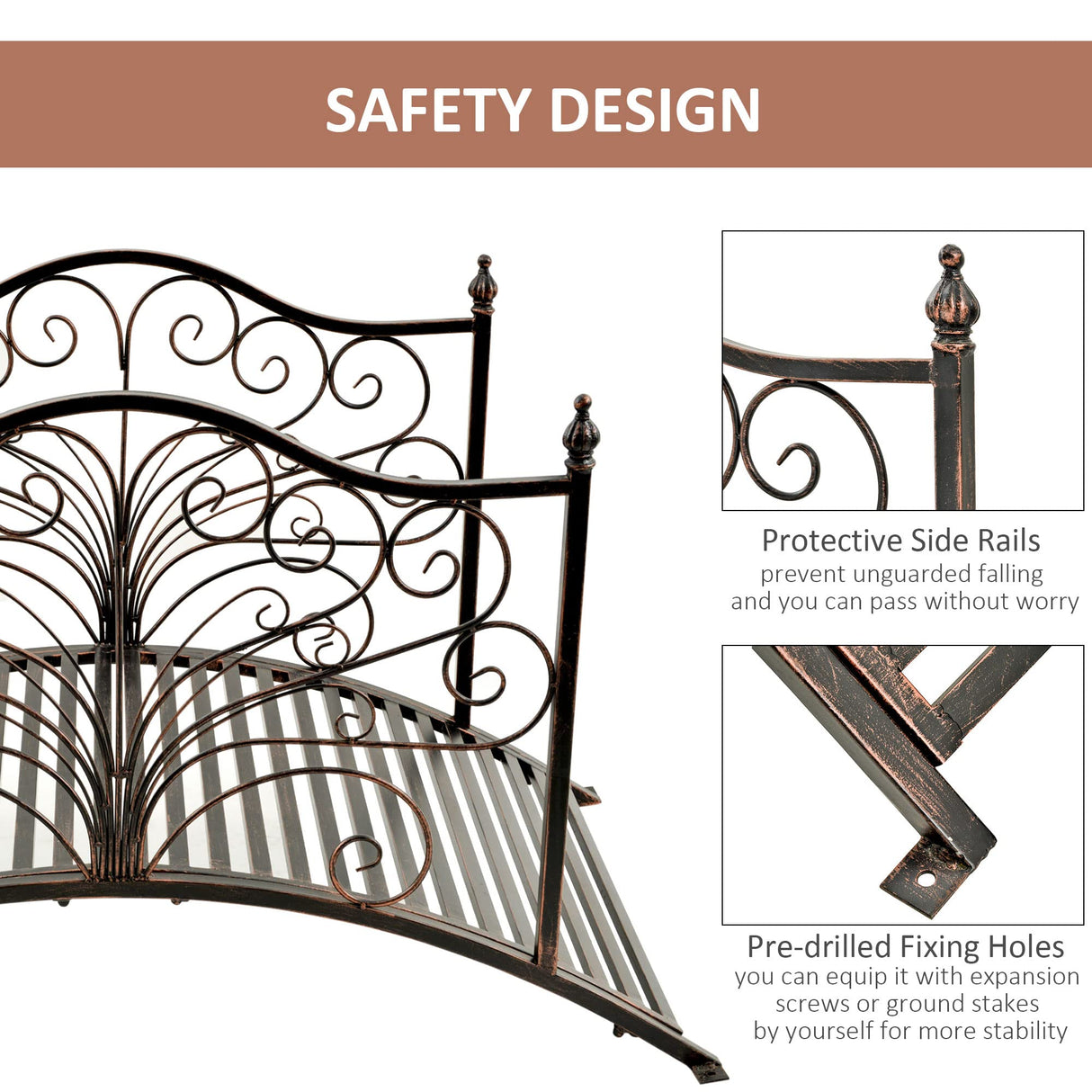 Outsunny 4’ Metal Arch Backyard Garden Bridge with Safety Siderails, Delicate Scrollwork, & Easy Assembly, Black Bronze Outsunny