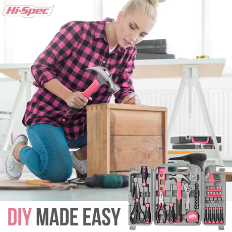 Hi-Spec 54pc Pink Tool Kit for Women – General Household DIY Tool Set. Pink Ladies Essential Hand Tools for Home, Apartment, Garage & Office Repairs with Plastic Toolbox Storage Case Hi-Spec