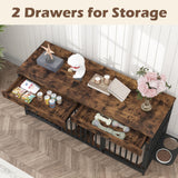 NEOCOZY Double Dog Crate Furniture, Indoor Large Heavy Duty, 72x24x36 inch Dog Crate Furniture for 2 Dogs with Bowl Stand NEOCOZY