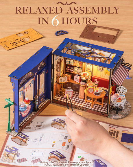 Rolife DIY Miniature House Kit Leisure Tea Time, 3D Book Nook Openable Bookshelf Decor for Adults, Mini Model House Kits, DIY Crafts Kit Halloween for Adults (Leisure Tea Time) Rolife