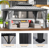 Jolydale 12' X 16' Hardtop Gazebo with Mosquito Netting and Curtains, Outdoor Gazebos with Double Roof, Galvanized Steel Permanent Aluminum Gazebo, for Gardens, Decks, Patios, Parties Jolydale