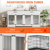 Rophefx 72" Dog Crate Furniture for 2 Dogs, Large Dog Kennel Furniture with 2 Storage Drawers and Removable Divider, Indoor Wooden Dog Cage with 4 Bowls, Dog House TV Stand for Large Dog, White Grey Rophefx