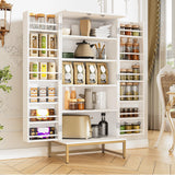 kepptory 51” Pantry Cabinets, White Freestanding Kitchen Pantry Storage Cabinet with Adjustable Shelves, Buffet Cupboards Storage Cabinet for Home Office Use, White + Gold kepptory