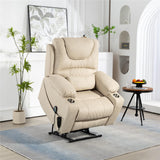 LITVZ 180 Degrees Lay Flat Lift Recliner Chair with Heat and Massage, Dual Motor Infinite Position Electric Power Lift Recliners for Elderly, Big Man Up to 400 LBS, Seniors, White LITVZ