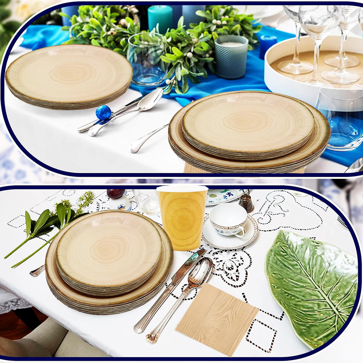 175Pcs Wood Grain Party Supplies Rustic Wood Slice Party Set 9"& 7"Wood Plates Napkins Cup Knives Forks Spoons for Camp Fire Camping Woodland Animal Lumberjack Baby Shower Birthday Party Decor Serve25 HSPAIDYP