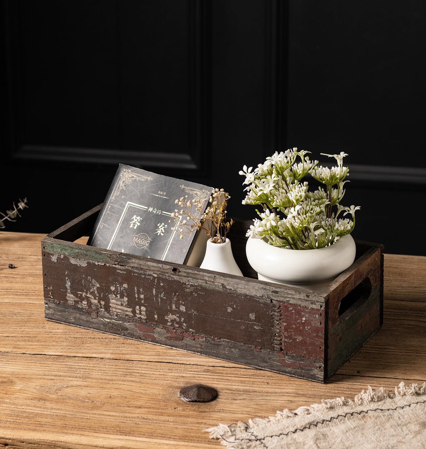 TIMRIS Farmhouse Distressed Wooden Storage Box, Rustic Bathroom Decor Box, Decorative Toilet Tank Basket Nice Butt, Solid Reclaimed Wood Organizer Box with Handles (Random) - WoodArtSupply