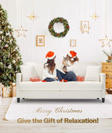 Welzona 83" Sofas for Living Room, Comfy Loveseat Sofa, Teddy Fleece Love Seat Couch, Tool-Free Setup Couches for Living Room, All-Wood Sofa Couch, Small Couch 2 Pillow Included, Beige Welzona