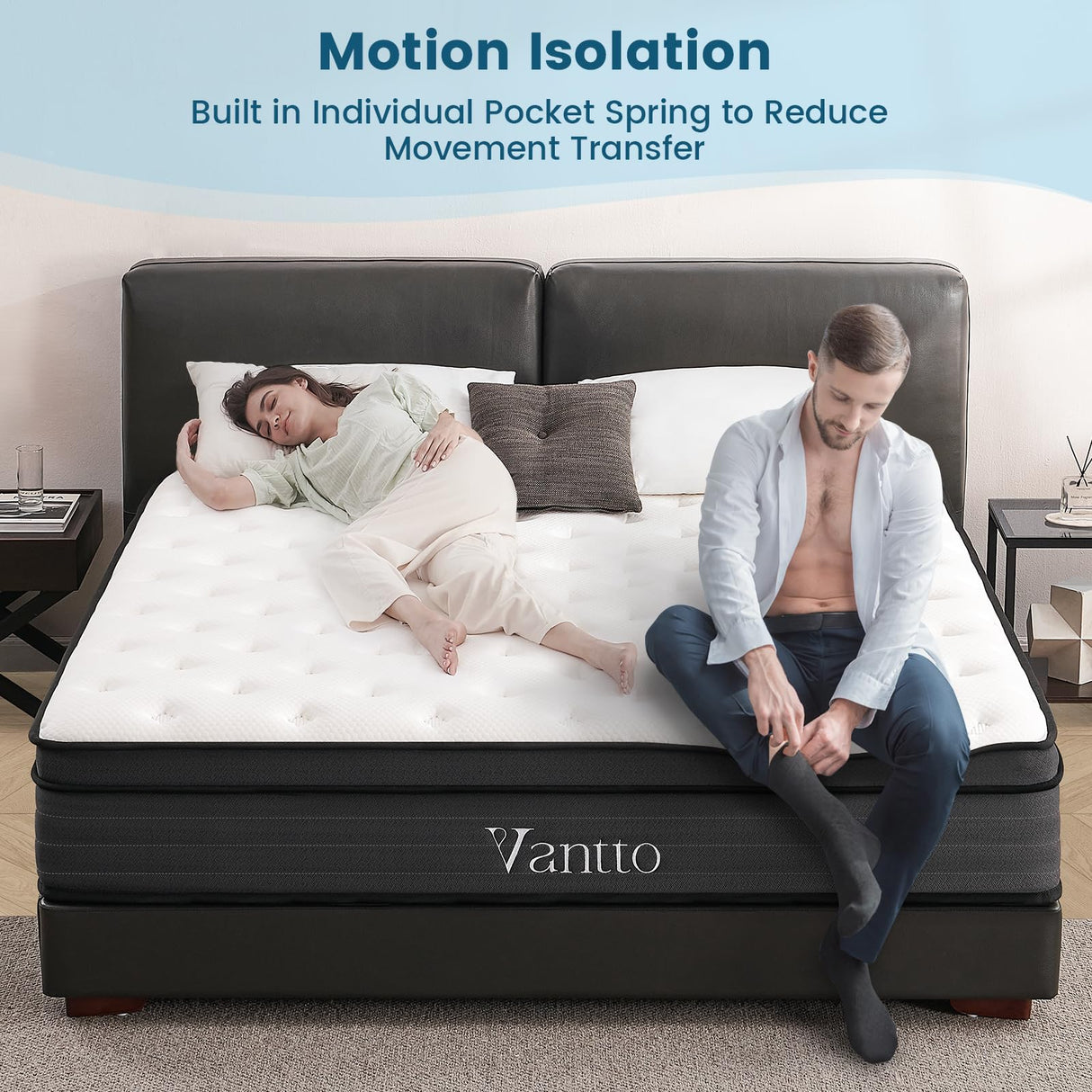 Vantto King Size Mattress, 14 Inch Hybrid Memory Foam King Bed Mattress with Pocket Springs for Motion Isolation Pressure Relief, CertiPUR-US Vantto