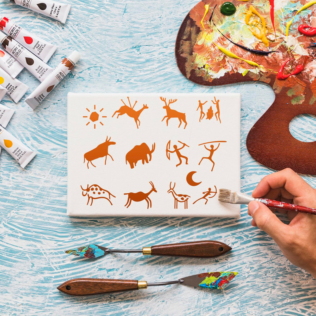 Stencils for Painting on Wood Cave Art Stencils for Crafts Reusable Egyptian Prehistoric Stone Age Templates for Wood Sign Rock Fabrics Paper Card Decor SUNVERSE