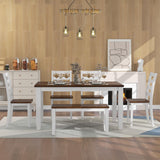 LUMISOL 6 Piece Solid Wood Dining Table Set of 6 with Bench and Chairs, Farmhouse Rustic Kitchen Dining Room Table Set with Rectangle Table and 4 Ergonomic Designed Chairs & 1 Bench LUMISOL