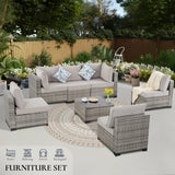 FHFO 7 Pieces Outdoor Patio Furniture Set, Wicker Sectional Sofa Set Rattan Modular Patio Conversation Sets with Cushions Couch Set & Coffee Table for Outside, Garden, Balcony, Porch, Grey FHFO